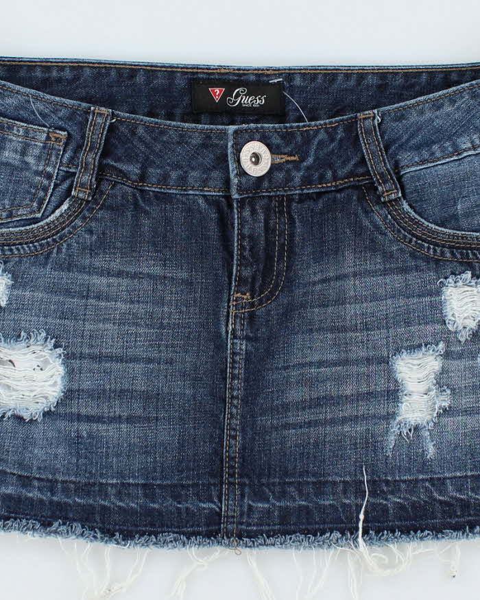 Y2k 00s Guess Distressed Denim Mini Skirt - S