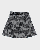 Y2k 00s Floral Grey Mesh Lined Pleated Skirt - XXL