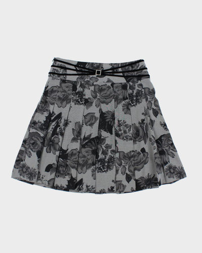 Y2k 00s Floral Grey Mesh Lined Pleated Skirt - XXL