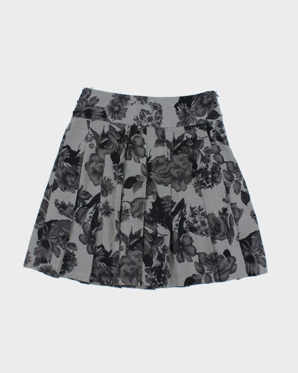 Y2k 00s Floral Grey Mesh Lined Pleated Skirt - XXL