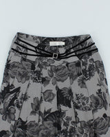 Y2k 00s Floral Grey Mesh Lined Pleated Skirt - XXL