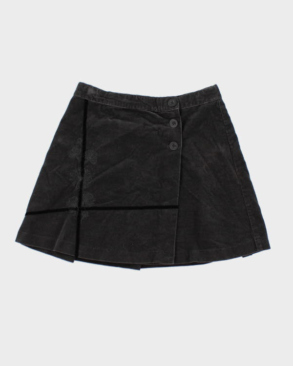 Y2k 00s Corduroy Embroidered Wrap Skirt - XS