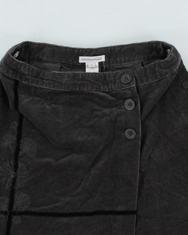 Y2k 00s Corduroy Embroidered Wrap Skirt - XS