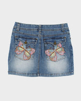 Y2k 00s Embroidered Rhinestone Denim Skirt - S
