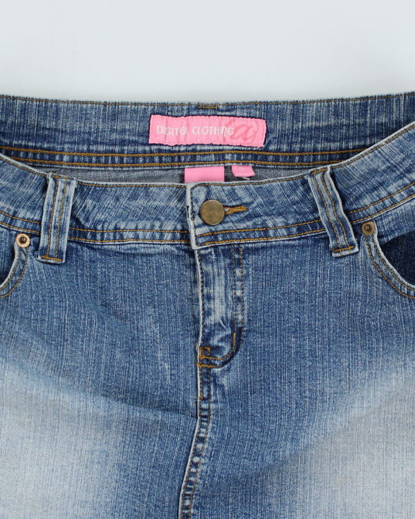 Y2k 00s Embroidered Rhinestone Denim Skirt - S