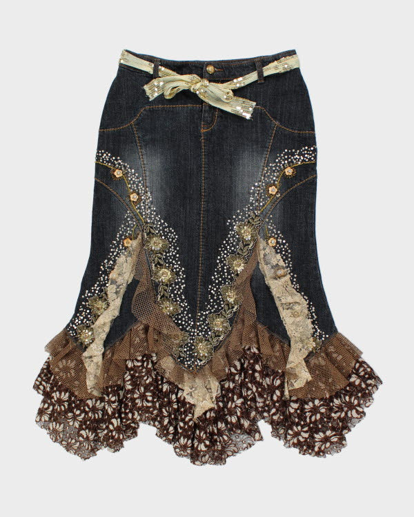 Y2k 00s West 36thSequin Beaded Denim Skirt - S