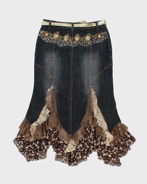 Y2k 00s West 36thSequin Beaded Denim Skirt - S