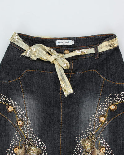 Y2k 00s West 36thSequin Beaded Denim Skirt - S