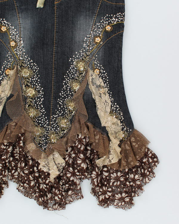 Y2k 00s West 36thSequin Beaded Denim Skirt - S