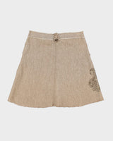 Y2k 00s David Bitton Linen Embroidered Skirt - M