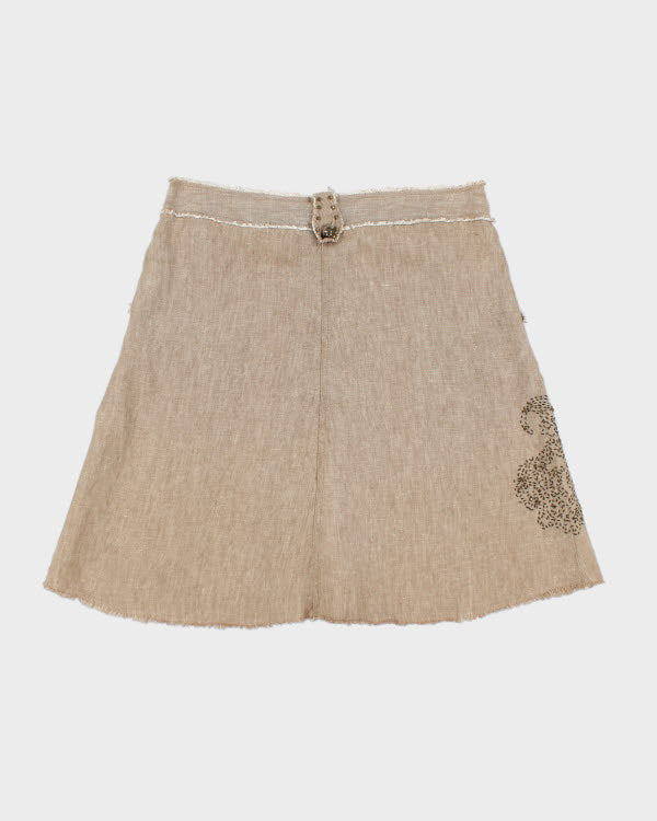 Y2k 00s David Bitton Linen Embroidered Skirt - M