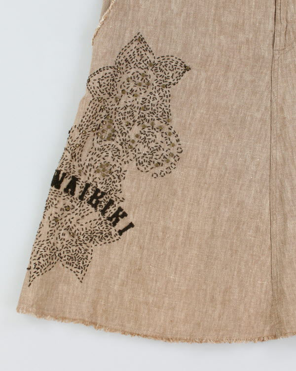 Y2k 00s David Bitton Linen Embroidered Skirt - M