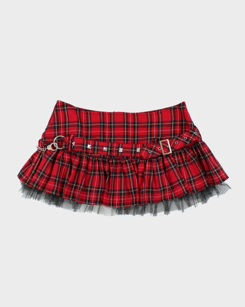 Y2k 00s Hell Bunny Plaid Studded Handcuff Skirt - XL