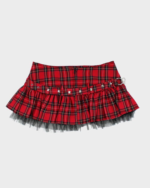 Y2k 00s Hell Bunny Plaid Studded Handcuff Skirt - XL