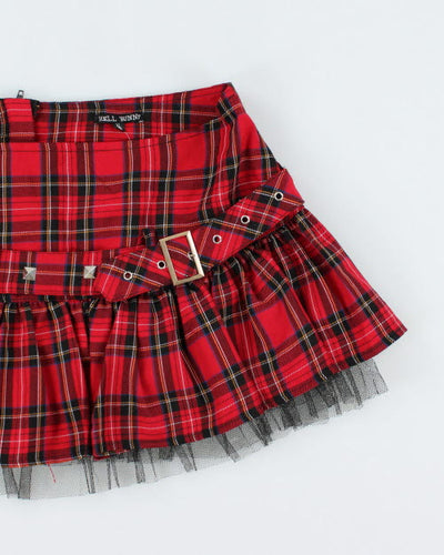 Y2k 00s Hell Bunny Plaid Studded Handcuff Skirt - XL