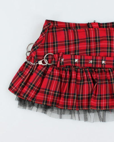 Y2k 00s Hell Bunny Plaid Studded Handcuff Skirt - XL