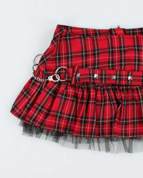 Y2k 00s Hell Bunny Plaid Studded Handcuff Skirt - XL