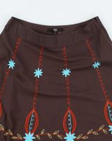 Y2k 00s Bedo Brown Embroidered Skirt - L