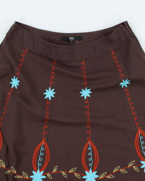 Y2k 00s Bedo Brown Embroidered Skirt - L
