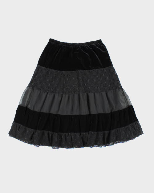 Y2k 00s Tan Jay Velvet Tiered Skirt - M
