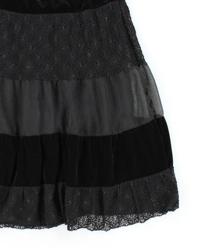 Y2k 00s Tan Jay Velvet Tiered Skirt - M