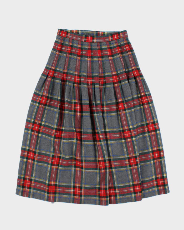 Vintage Highland Queen Wool Checked Pleated Skirt - XS