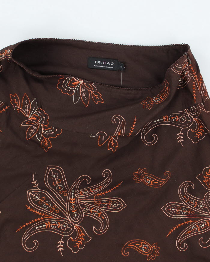 Y2k 00s Tribal Brown Embroidered Skirt - S