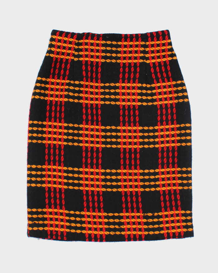 Vintage Pure Wool Patterned Above the Knee Skirt - XS