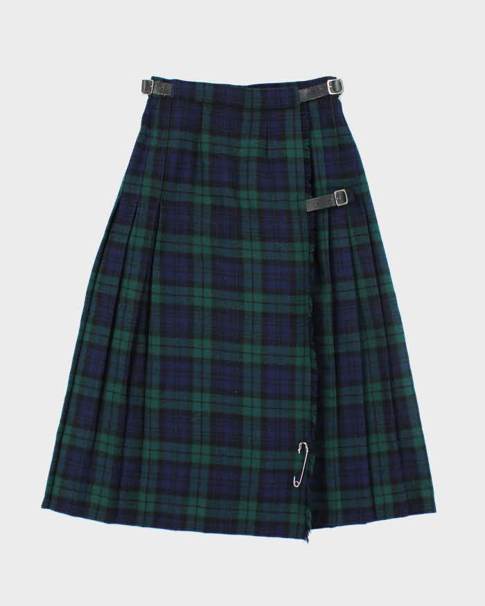 Vintage Wool Checked Pleated Skirt - XS
