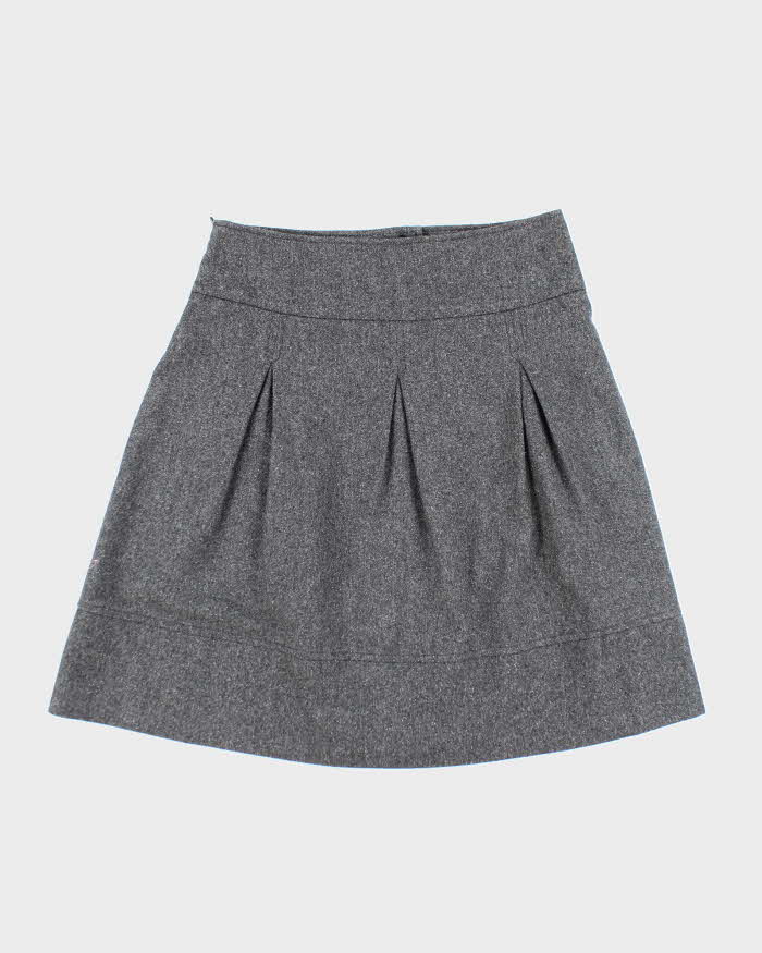 Vintage Benetton Wool & Silk Blend Pleated Grey Skirt - S