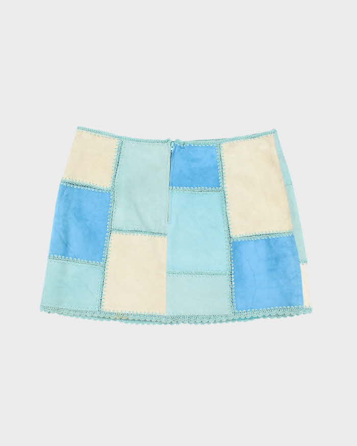 Vintage Danier Patchwork Blue Suede Skirt - M