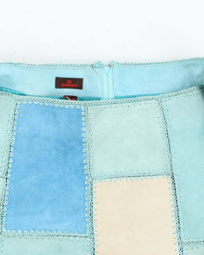 Vintage Danier Patchwork Blue Suede Skirt - M