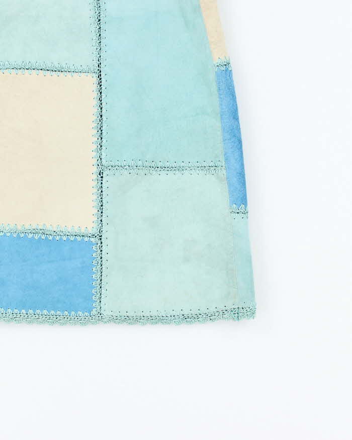 Vintage Danier Patchwork Blue Suede Skirt - M