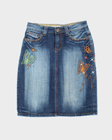 Vintage Y2k 00s Obiettivo Industry Embroidered Studded Deim Skirt -S