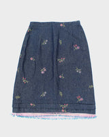 Vintage Y2k 00s Denim Beaded Skirt - XS