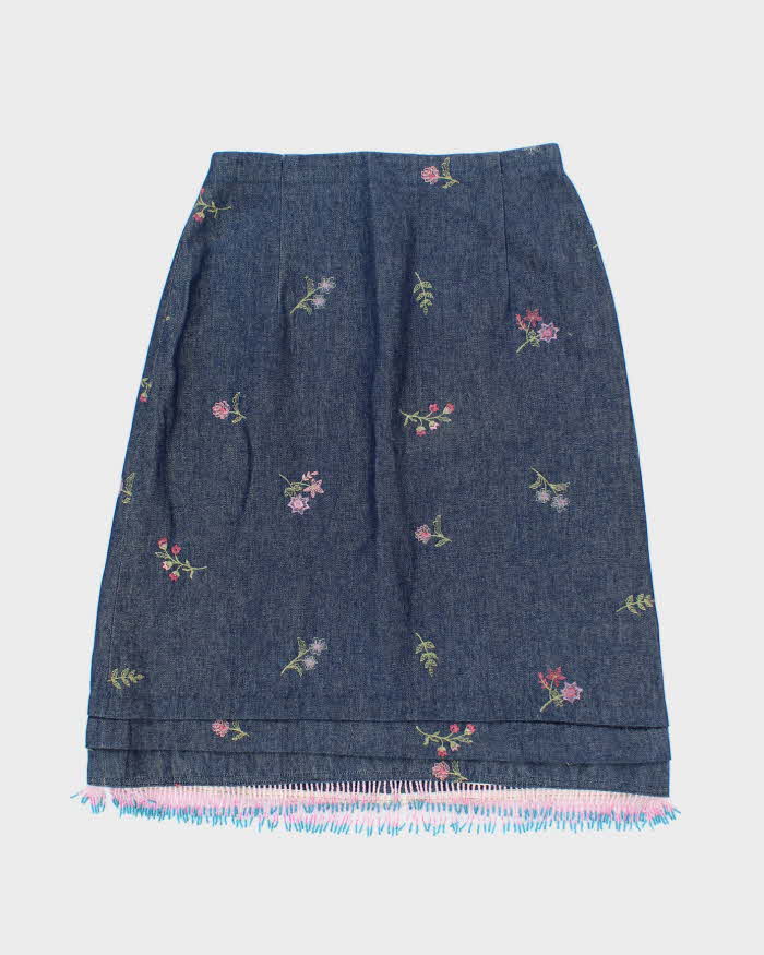 Vintage Y2k 00s Denim Beaded Skirt - XS