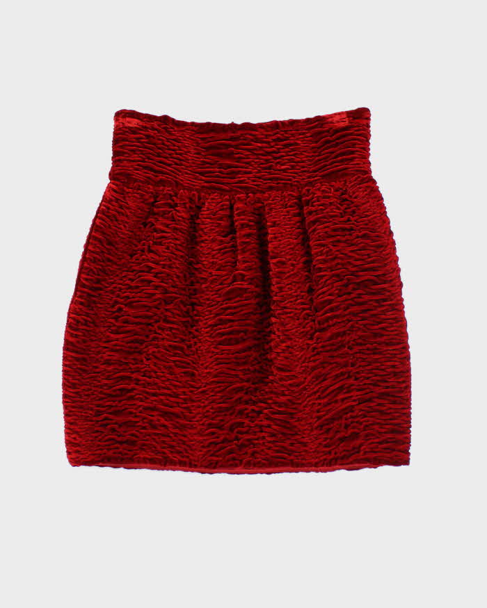 Vintage Saint Laurent Red Velvet Textured Skirt - XS