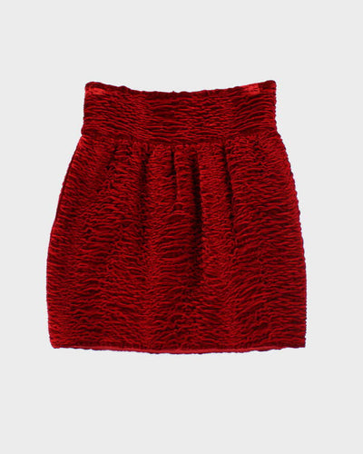 Vintage Saint Laurent Red Velvet Textured Skirt - XS