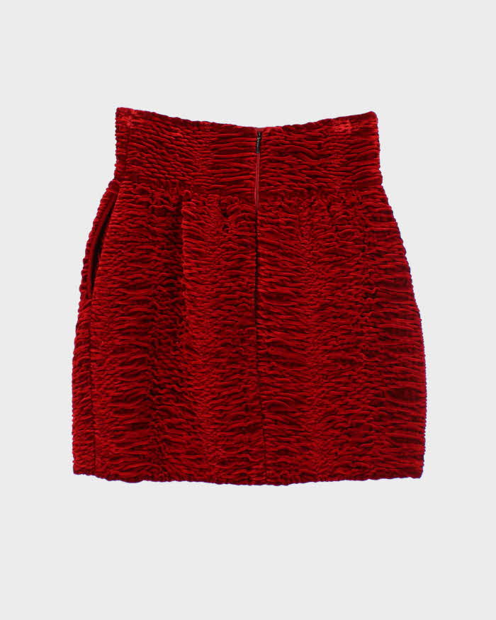 Vintage Saint Laurent Red Velvet Textured Skirt - XS