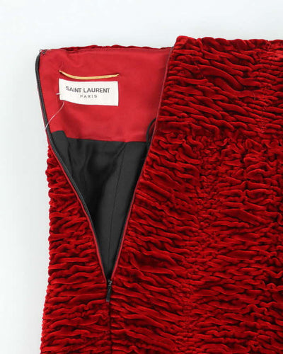 Vintage Saint Laurent Red Velvet Textured Skirt - XS