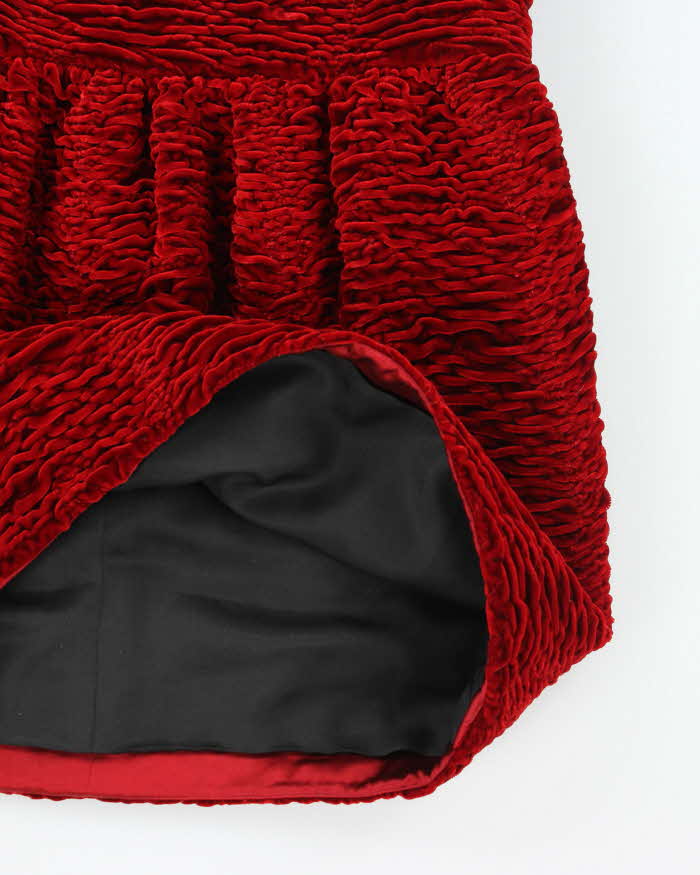 Vintage Saint Laurent Red Velvet Textured Skirt - XS