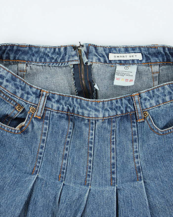 Vintage Y2k 00s Smart Set Denim Pleated Mini Skirt - S