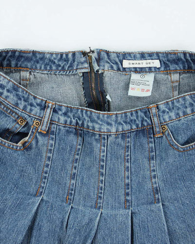 Vintage Y2k 00s Smart Set Denim Pleated Mini Skirt - S