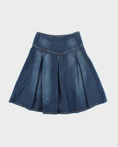 Vintage Y2k 00s Dossier Denim Pleated Rhinestone Skirt - XS