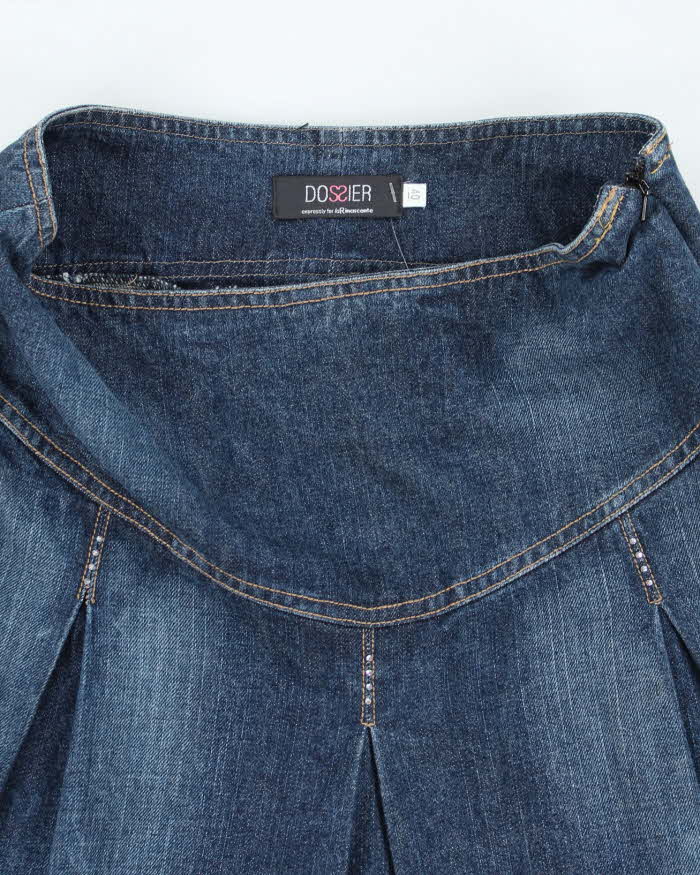 Vintage Y2k 00s Dossier Denim Pleated Rhinestone Skirt - XS