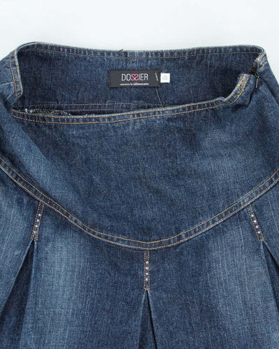 Vintage Y2k 00s Dossier Denim Pleated Rhinestone Skirt - XS