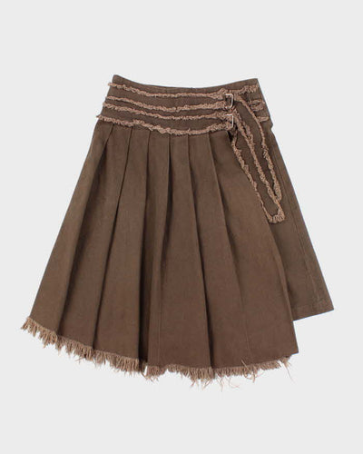 Vintage Y2k 00s Brown Pleated Asymetrix Denim Skirt - S