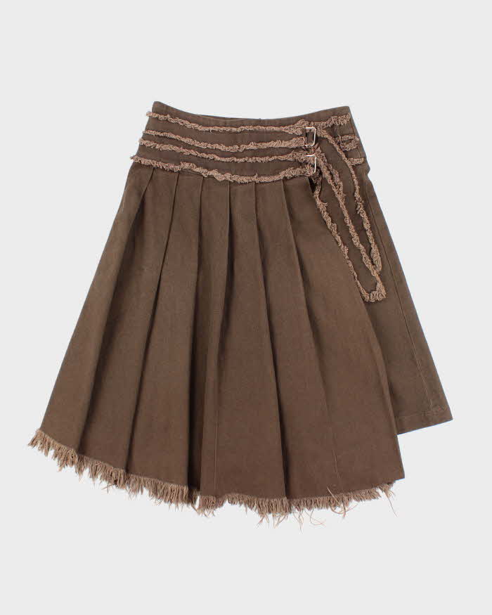 Vintage Y2k 00s Brown Pleated Asymetrix Denim Skirt - S