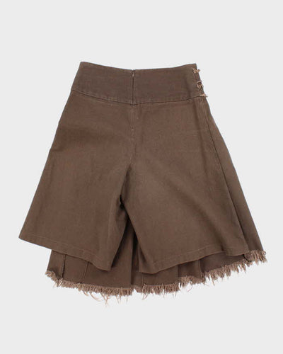 Vintage Y2k 00s Brown Pleated Asymetrix Denim Skirt - S