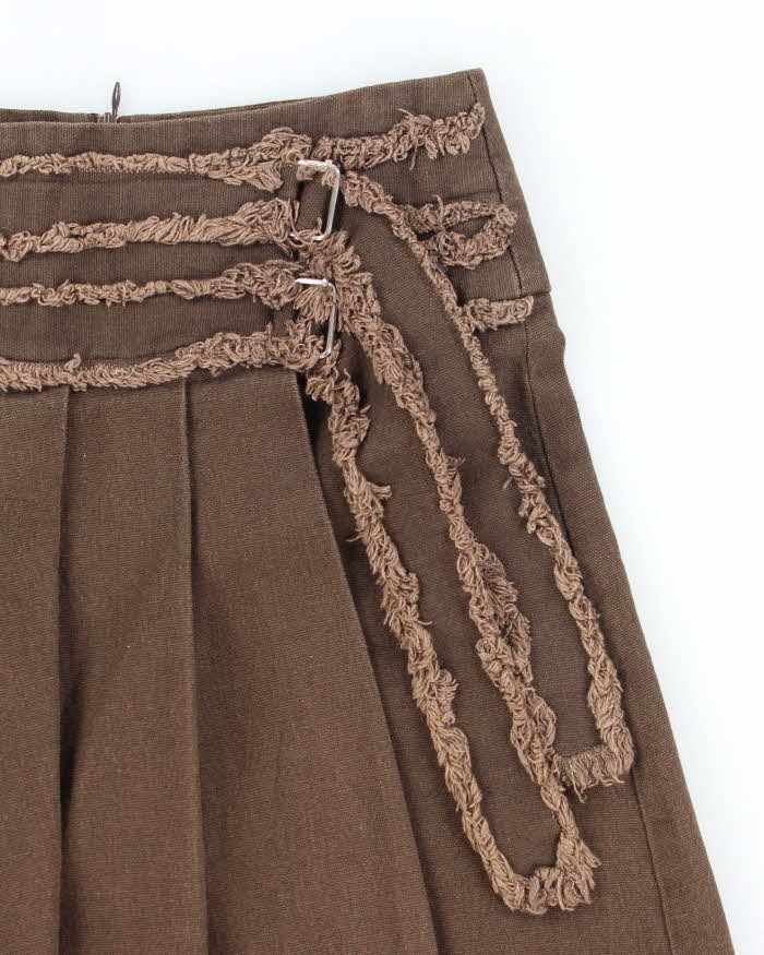 Vintage Y2k 00s Brown Pleated Asymetrix Denim Skirt - S